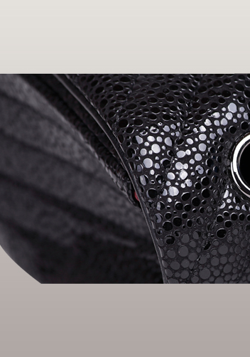 Adele V Shape Pearlfish Scales Effect Leather Flap Bag Black