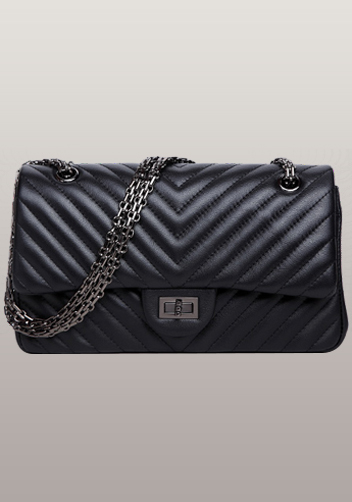 Adele V Shape Quilted Leather Flap Bag Black
