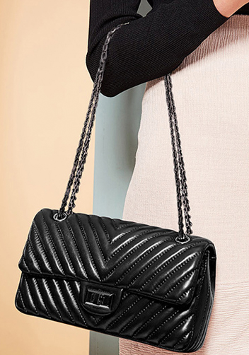 Adele V Shape Quilted Leather Flap Bag Black