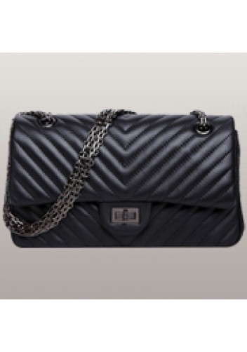Adele V Shape Quilted Leather Flap Bag Black
