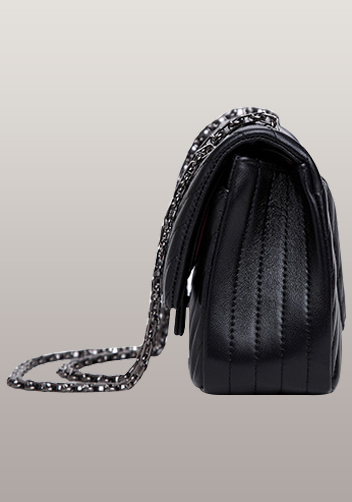 Adele V Shape Quilted Leather Flap Bag Black