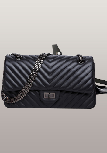 Adele V Shape Quilted Leather Flap Bag Black