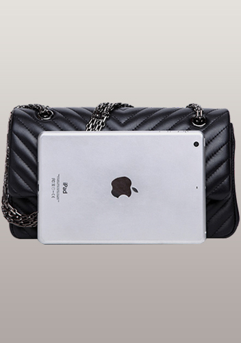 Adele V Shape Quilted Leather Flap Bag Black