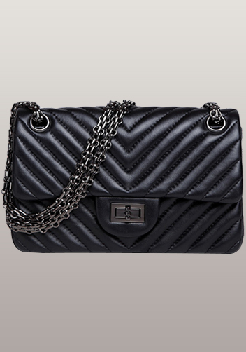 Adele V Shape Quilted Leather Flap Bag Black