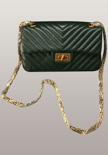 Adele V Shape Quilted Leather Flap Bag Green