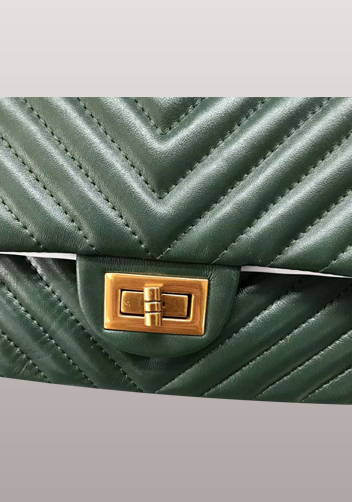Adele V Shape Quilted Leather Flap Bag Green