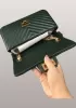 Adele V Shape Quilted Leather Flap Bag Green
