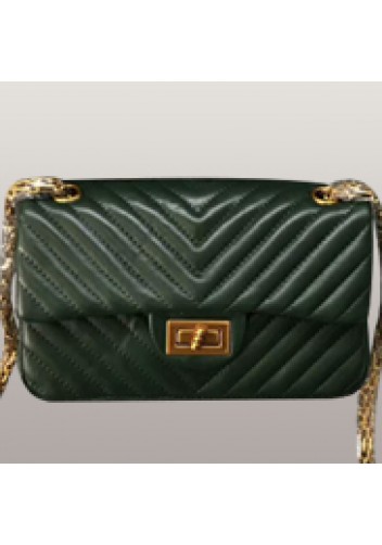 Adele V Shape Quilted Leather Flap Bag Green