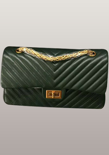 Adele V Shape Quilted Leather Flap Bag Green