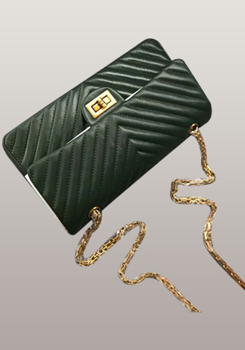 Adele V Shape Quilted Leather Flap Bag Green