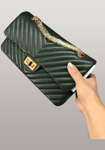Adele V Shape Quilted Leather Flap Bag Green