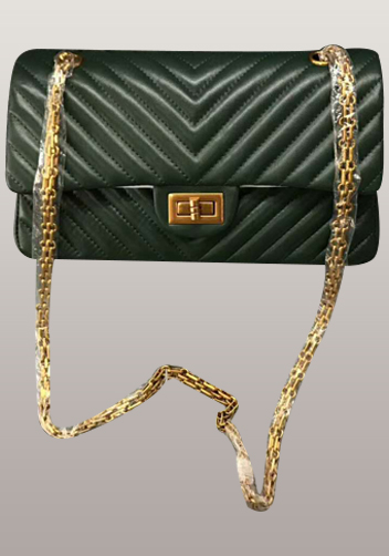 Adele V Shape Quilted Leather Flap Bag Green