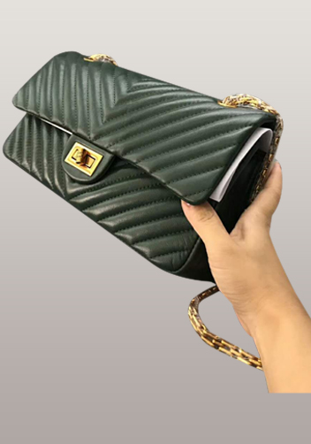 Adele V Shape Quilted Leather Flap Bag Green
