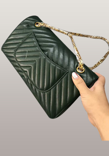 Adele V Shape Quilted Leather Flap Bag Green
