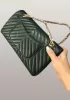 Adele V Shape Quilted Leather Flap Bag Green