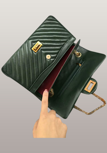 Adele V Shape Quilted Leather Flap Bag Green