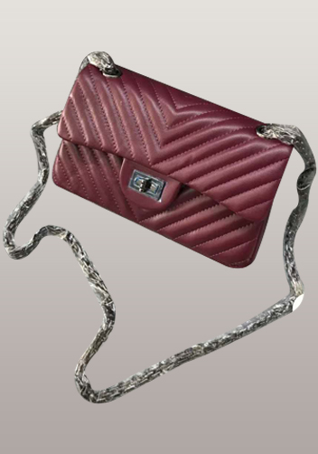 Adele V Shape Quilted Leather Flap Bag Burgundy