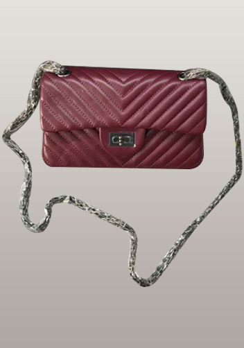 Adele V Shape Quilted Leather Flap Bag Burgundy