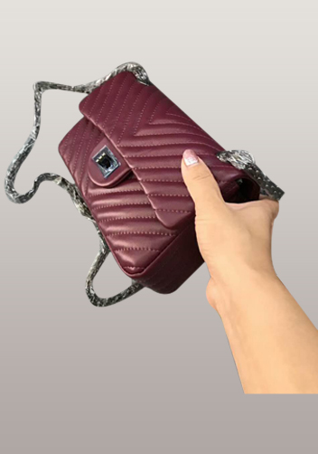 Adele V Shape Quilted Leather Flap Bag Burgundy