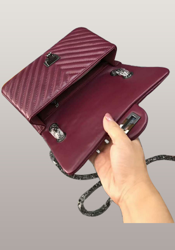 Adele V Shape Quilted Leather Flap Bag Burgundy