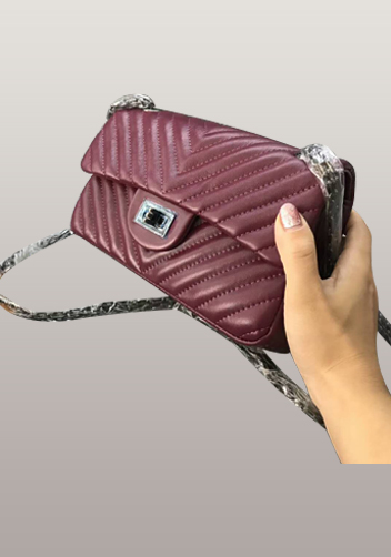 Adele V Shape Quilted Leather Flap Bag Burgundy