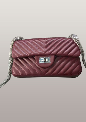 Adele V Shape Quilted Leather Flap Bag Burgundy