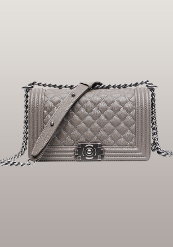 Ingrid Diamond Shape Caviar Leather Flap Grey