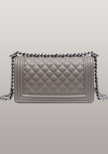 Ingrid Diamond Shape Caviar Leather Flap Grey