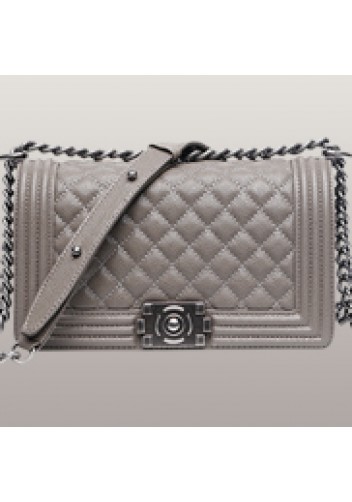 Ingrid Diamond Shape Caviar Leather Flap Grey