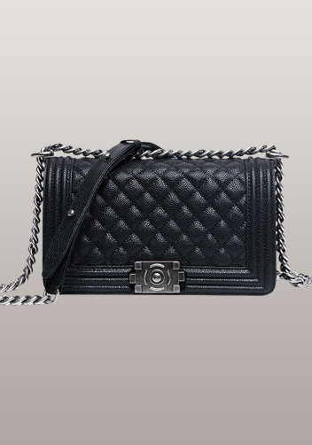 Ingrid Diamond Shape Caviar Leather Flap Black