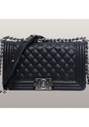 Ingrid Diamond Shape Caviar Leather Flap Black
