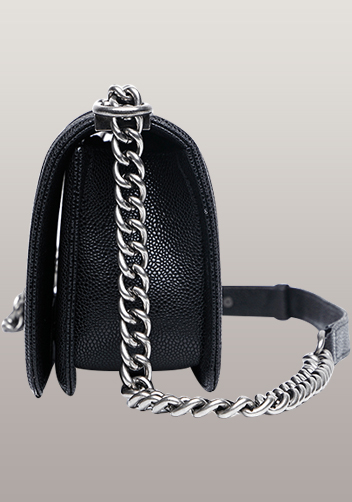 Ingrid Diamond Shape Caviar Leather Flap Black
