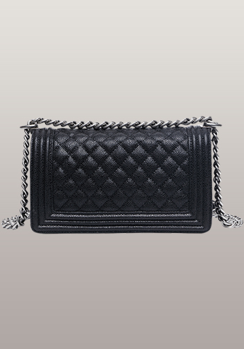 Ingrid Diamond Shape Caviar Leather Flap Black