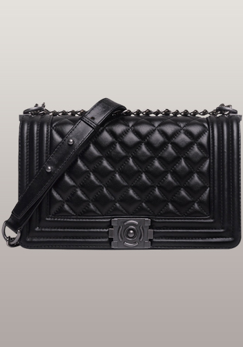 Ingrid Diamond Shape lamb Skin Leather Flap Black
