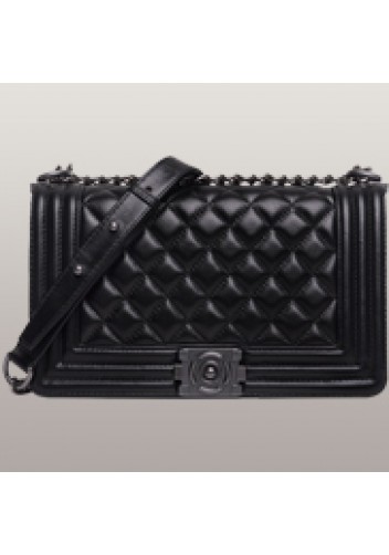 Ingrid Diamond Shape lamb Skin Leather Flap Black
