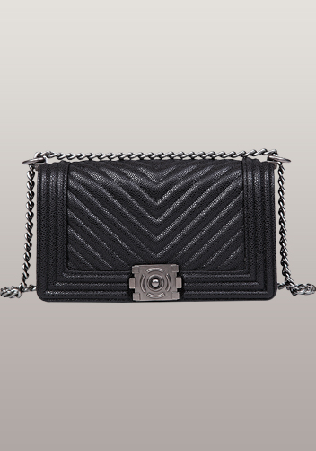 Ingrid V Shape Caviar Leather Flap Black
