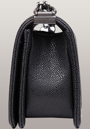 Ingrid V Shape Caviar Leather Flap Black