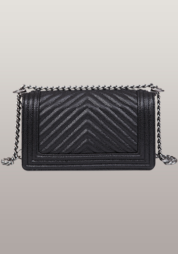 Ingrid V Shape Caviar Leather Flap Black