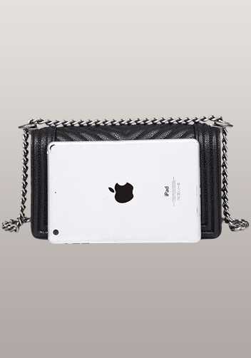 Ingrid V Shape Caviar Leather Flap Black