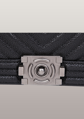 Ingrid V Shape Caviar Leather Flap Black