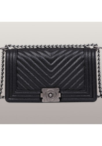 Ingrid V Shape Caviar Leather Flap Black