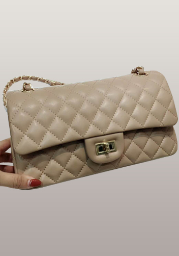 Adele Diamond Shape Leather Flap Bag Beige