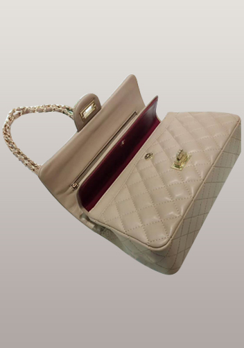 Adele Diamond Shape Leather Flap Bag Beige