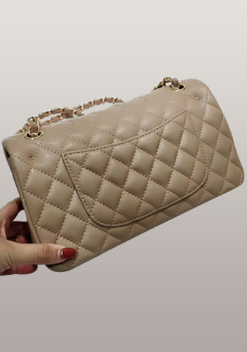 Adele Diamond Shape Leather Flap Bag Beige