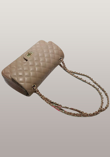 Adele Diamond Shape Leather Flap Bag Beige