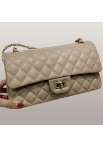 Adele Diamond Shape Leather Flap Bag Beige