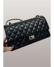 Adele Diamond Shape Leather Flap Bag Black