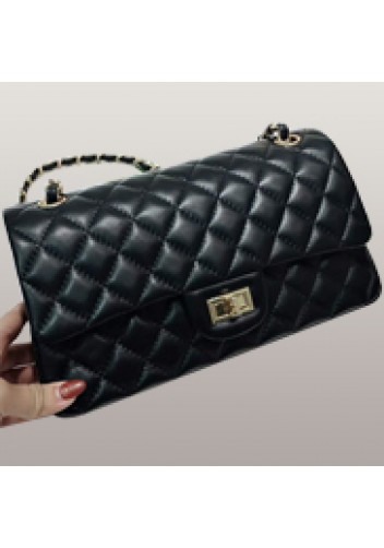 Adele Diamond Shape Leather Flap Bag Black