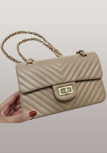 Adele Flap Mini Bag V Shape Quilted Leather Beige