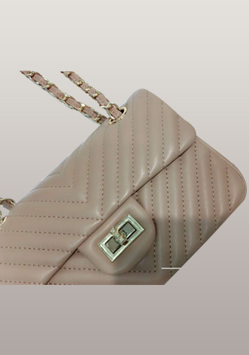 Adele Flap Mini Bag V Shape Quilted Leather Beige